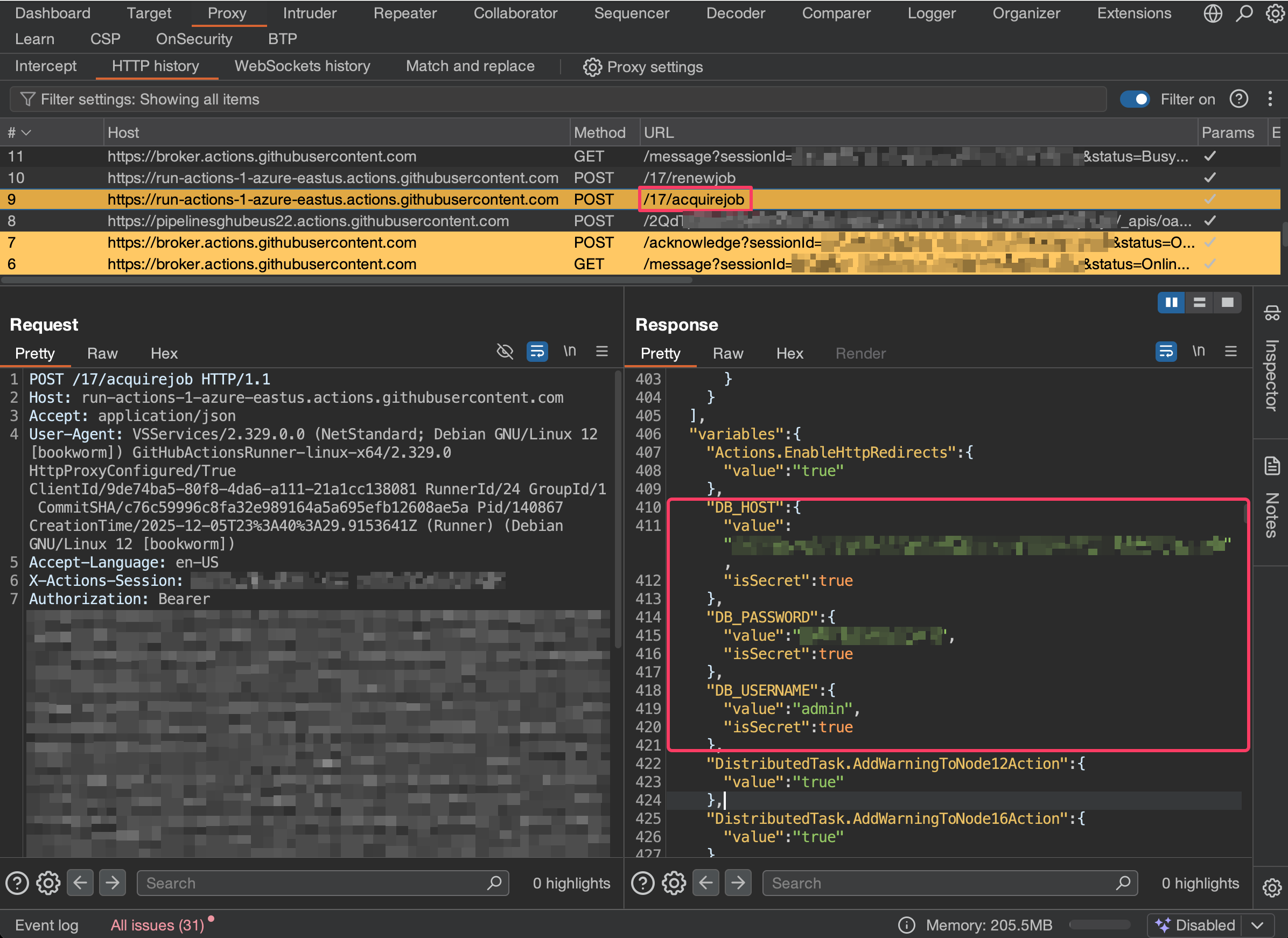 Acquire job response with secrets